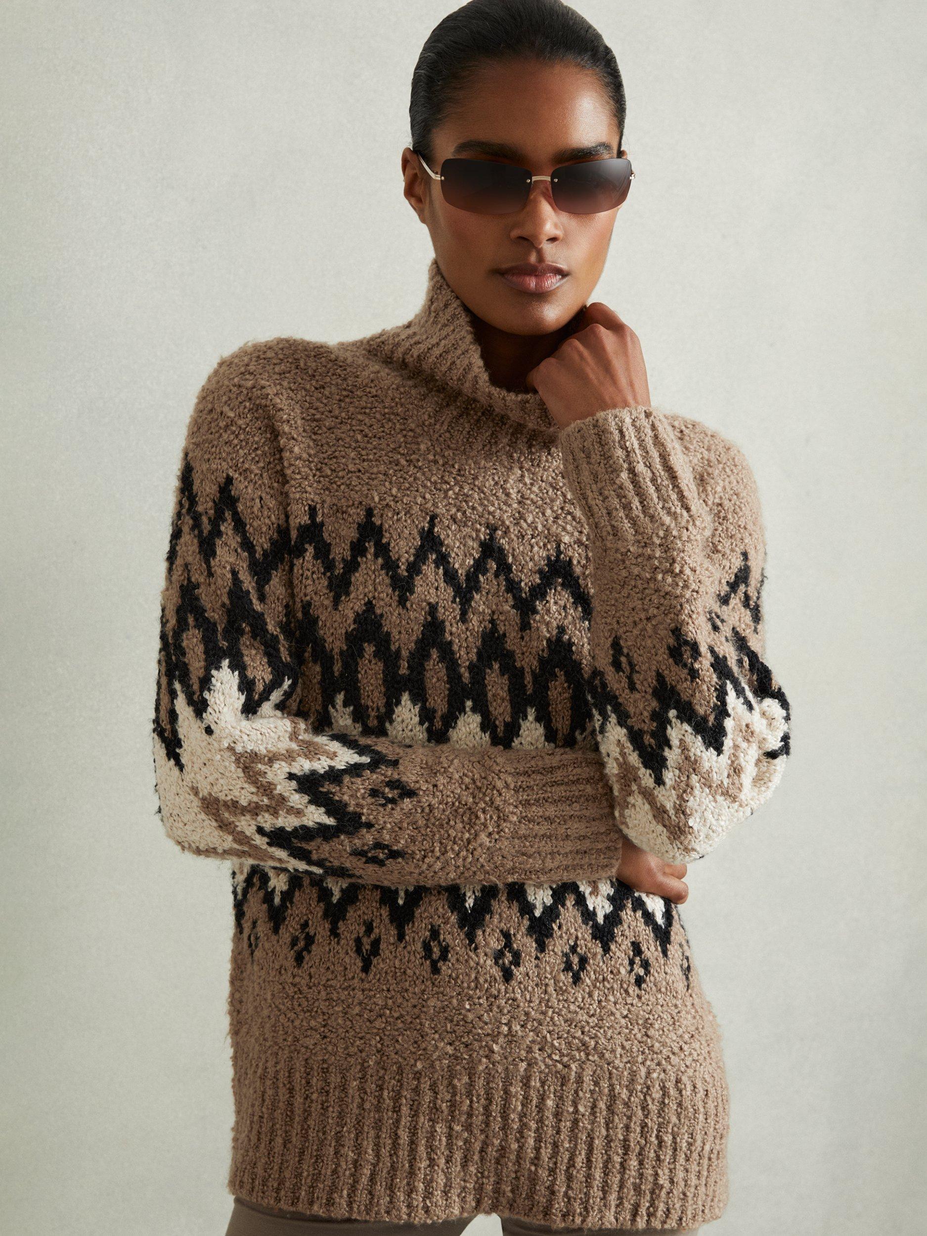 Reiss Bobbi Chunky Fair Isle Jumper, Brown