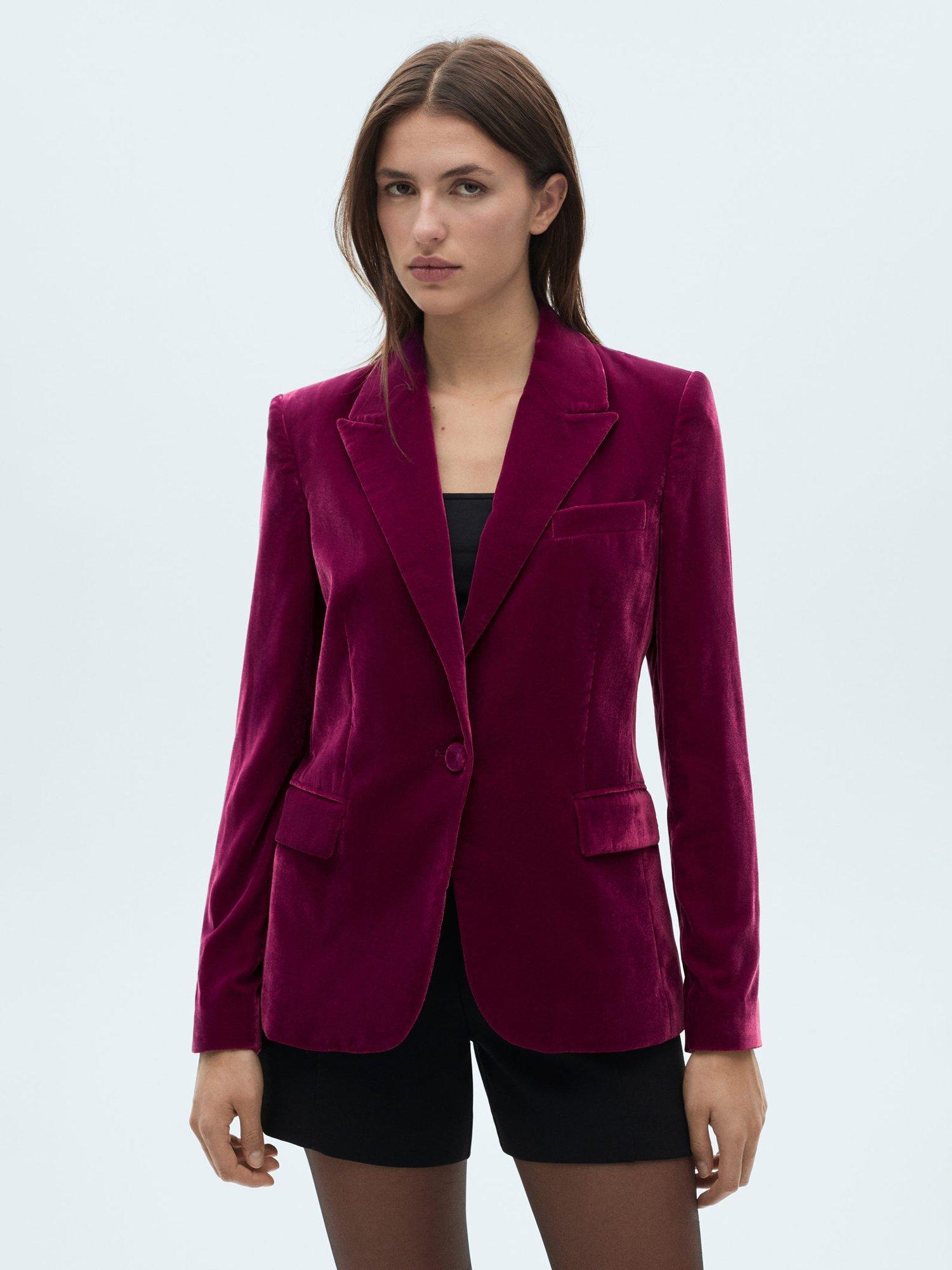 Mango Combi Velvet Blazer, Bright Pink
