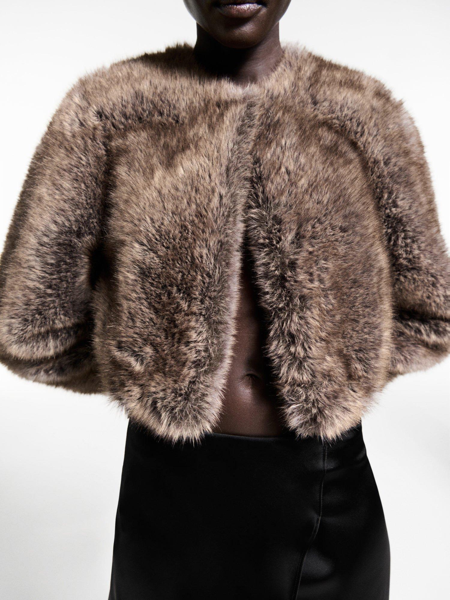 Mango Boleta Faux Fur Jacket, Light Beige