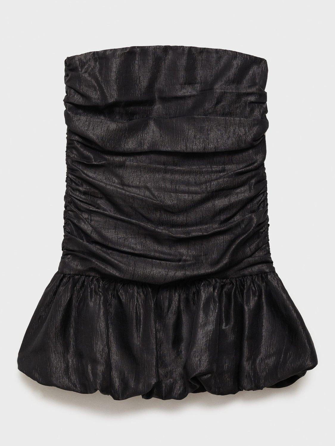 Product image 3 of 7, which shows Mango Metallic Ruched Balloon Bubble Hem Mini Dress, Black, 10