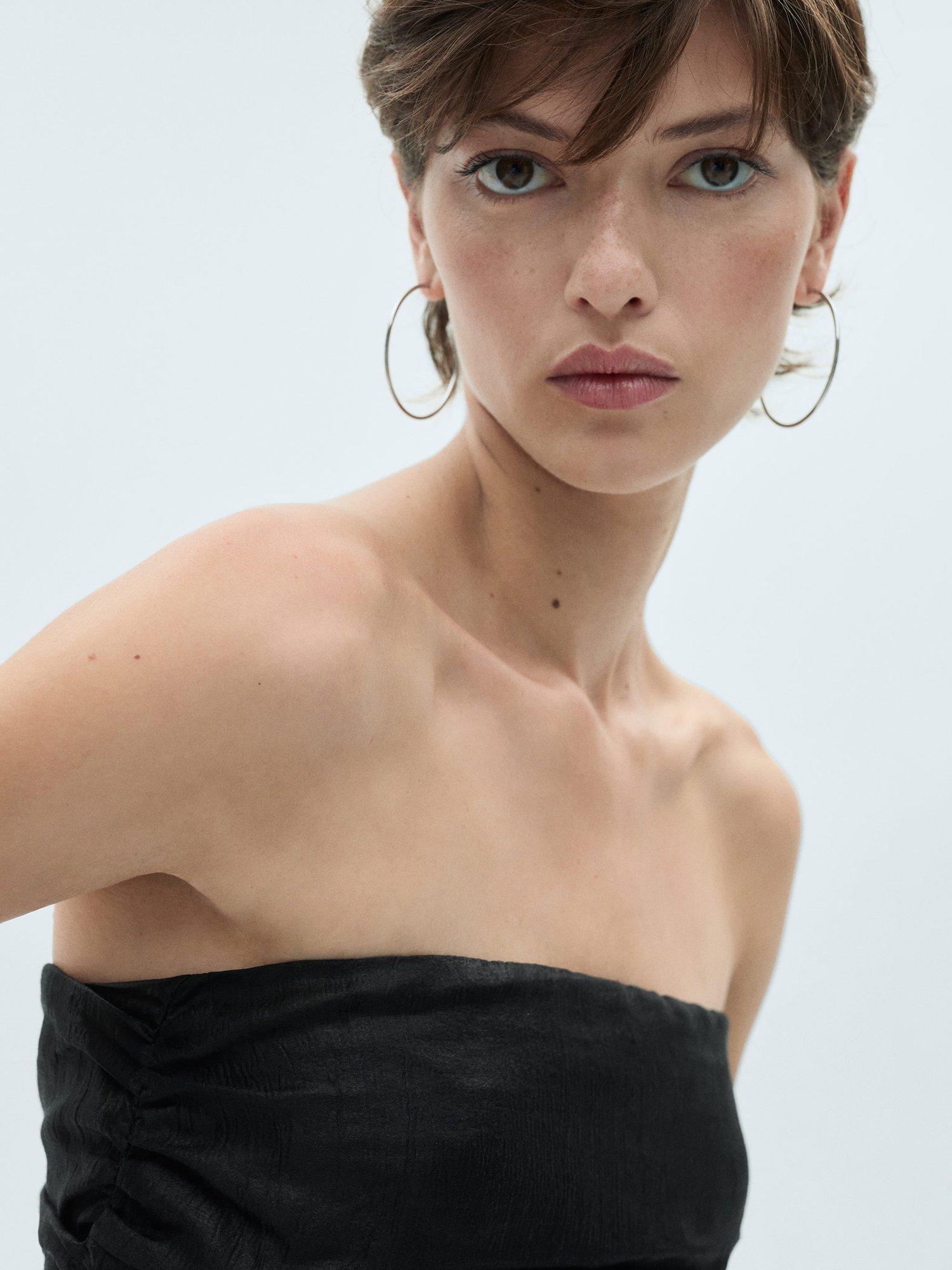 Product image 6 of 7, which shows Mango Metallic Ruched Balloon Bubble Hem Mini Dress, Black, 10