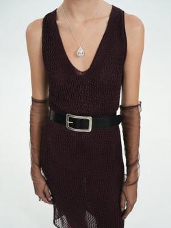 Mango Bling Metallic Knitted Knee Length Dress, Dark Red - view 2, Dark Red