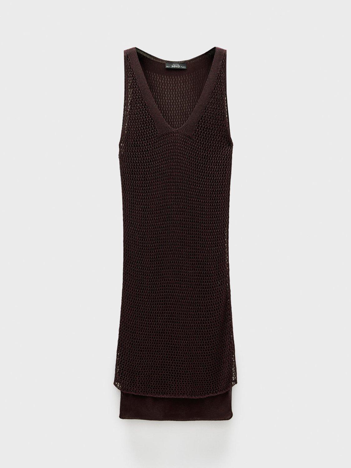 Product image 3 of 7, which shows Mango Bling Metallic Knitted Knee Length Dress, Dark Red, 10