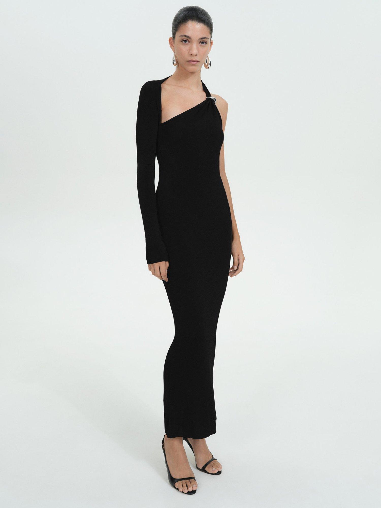 Mango Napoli One Sleeve Bodycon Maxi Dress, Black