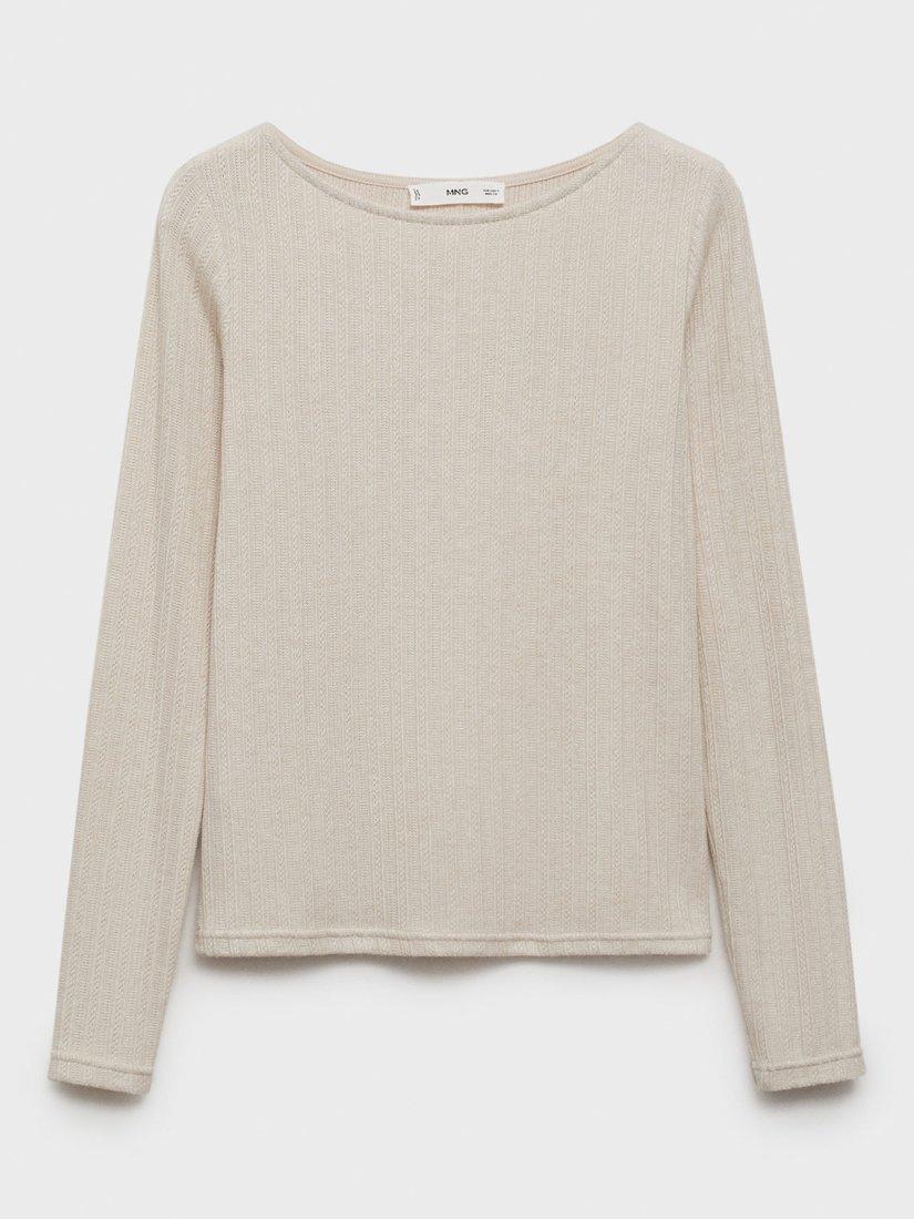 Product image 3 of 8, which shows Mango Boat Neck Long Sleeve Pointelle Top, Lt Pastel Grey, XL