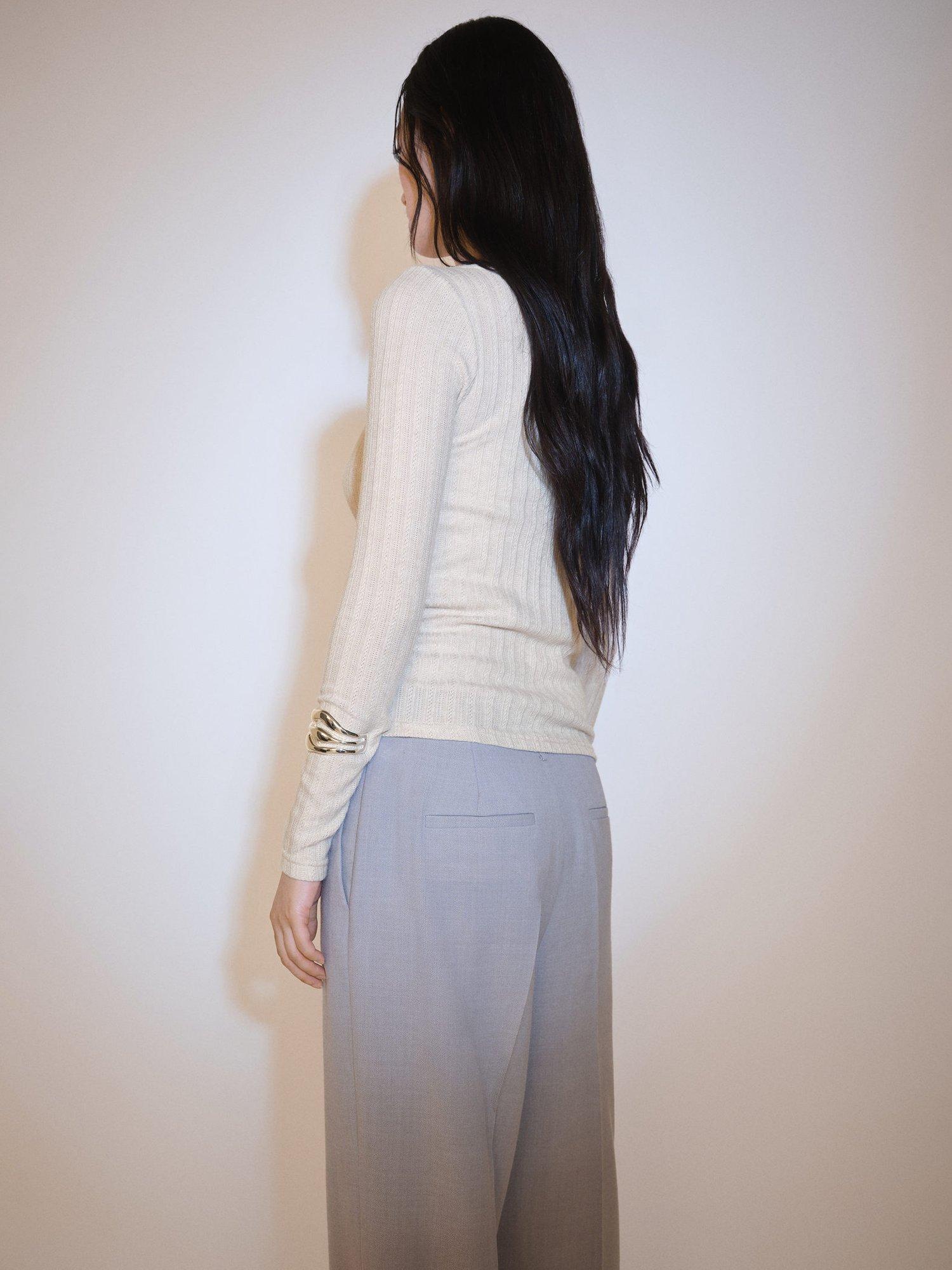 Product image 4 of 8, which shows Mango Boat Neck Long Sleeve Pointelle Top, Lt Pastel Grey, XL