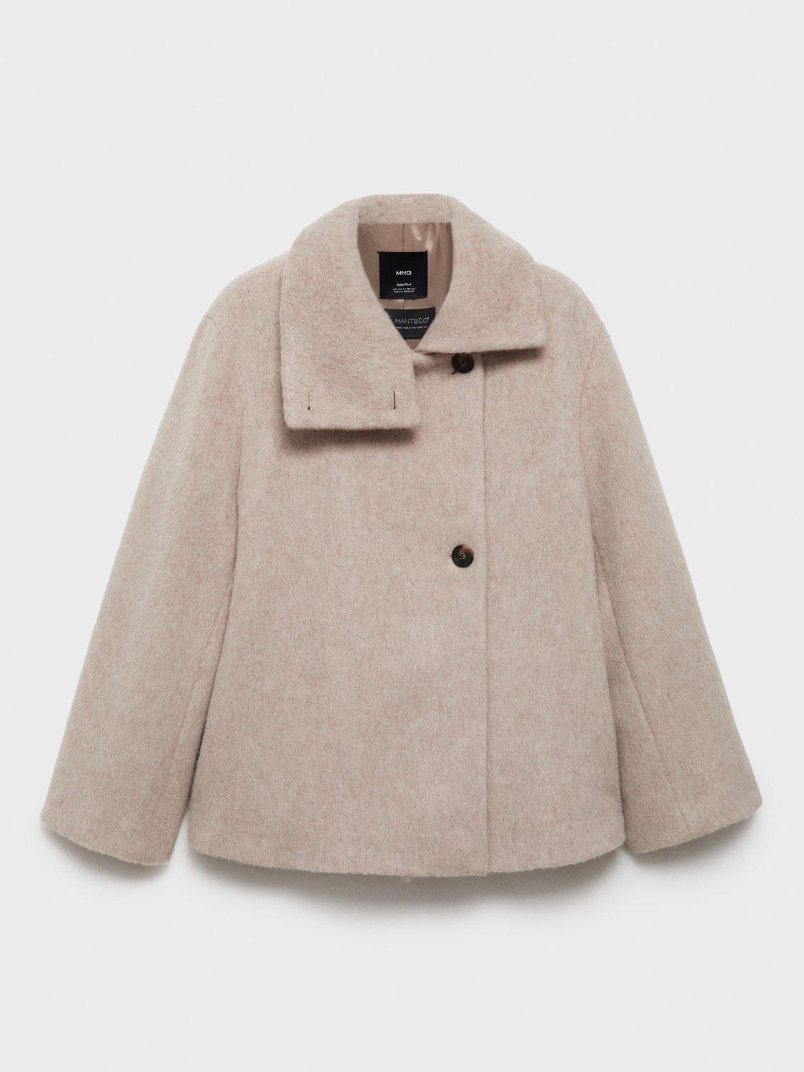 Product image 3 of 7, which shows Mango Honey Funnel Neck Wool Rich Coat, Light Beige, L