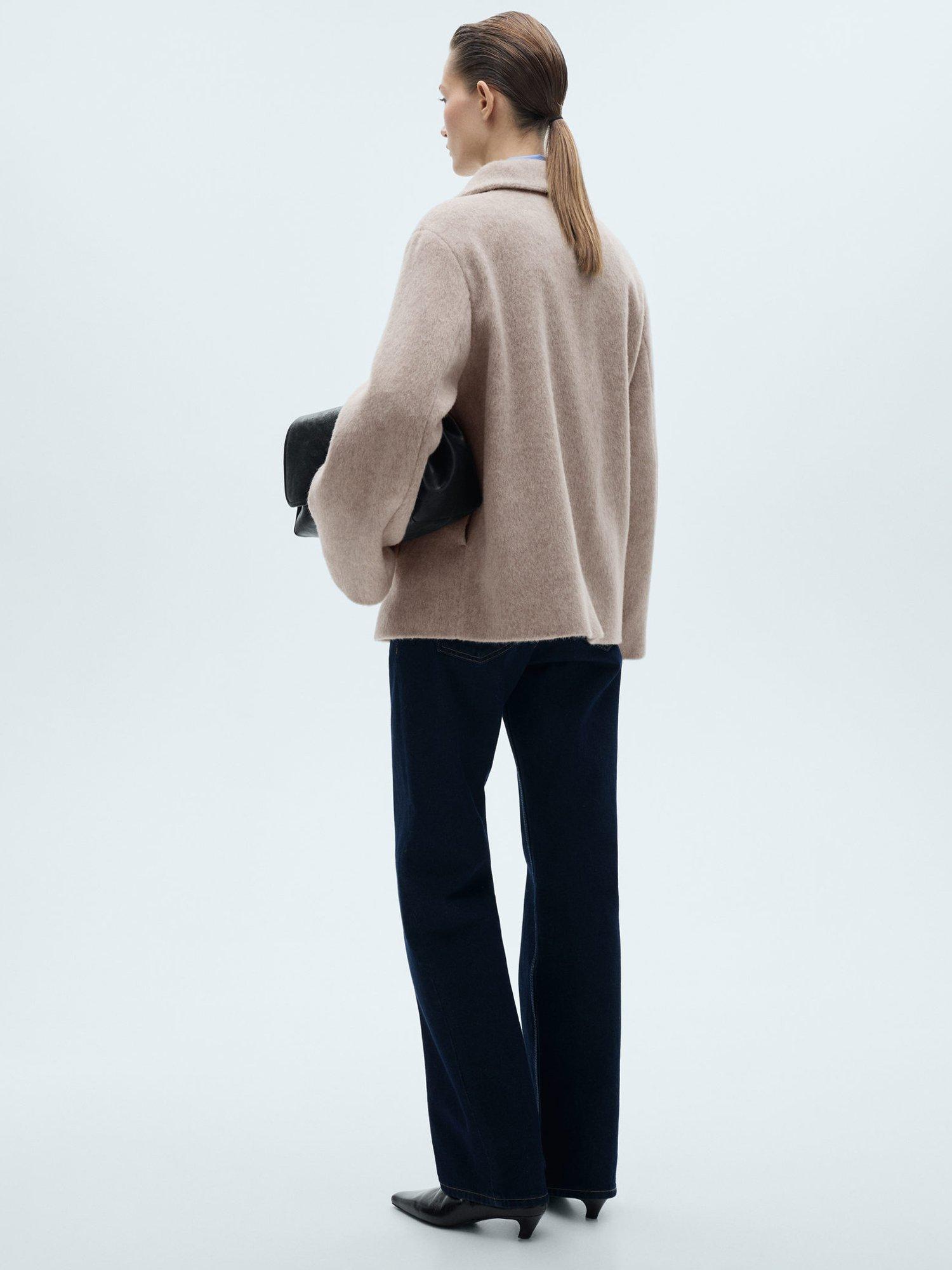 Product image 4 of 7, which shows Mango Honey Funnel Neck Wool Rich Coat, Light Beige, L