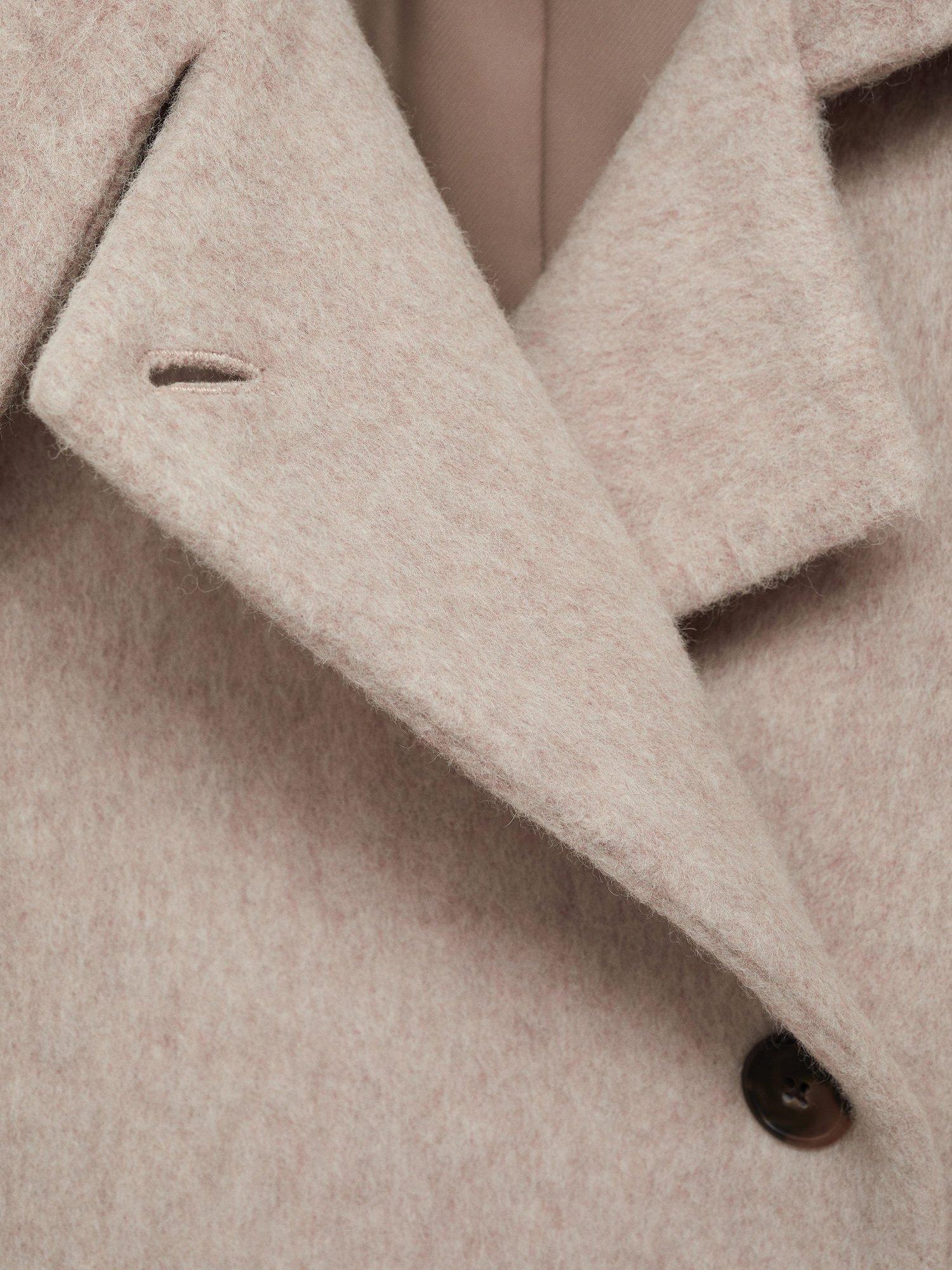Product image 5 of 7, which shows Mango Honey Funnel Neck Wool Rich Coat, Light Beige, L