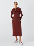 Whistles Hot Fix Embellished V-Neck Midi Dress, Burgundy