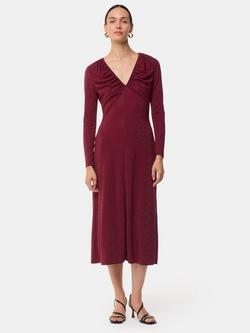 Whistles Hot Fix Embellished V-Neck Midi Dress, Burgundy, Burgundy