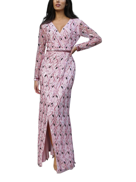 Raishma Birdie Beaded Diamond Maxi Gown, Pink/Multi, Pink/Multi