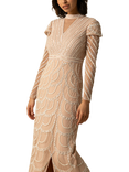 Raishma Casey Scalloped Beaded Maxi Gown, Nude