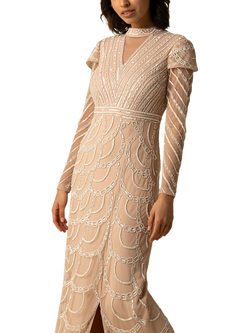 Raishma Casey Scalloped Beaded Maxi Gown, Nude - view 2, Nude
