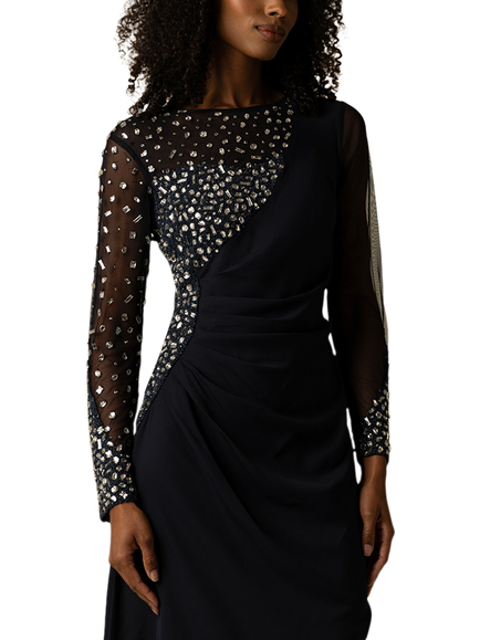 Raishma Cyra Beaded Bodice Maxi Gown, Navy - view 2, Navy