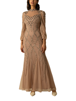 Raishma Fiona Beaded Mermaid Maxi Gown, Beige, Beige