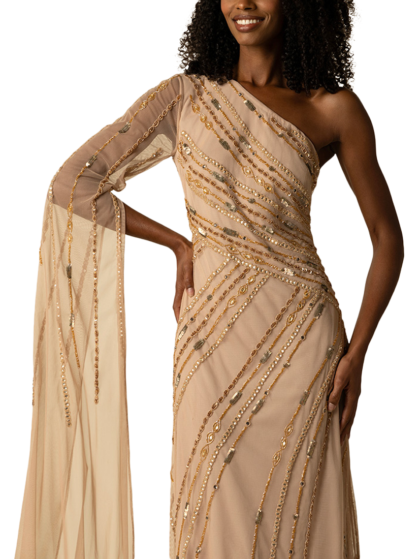 Product image 2 of 3, which shows Raishma Kalina Sequin One Shoulder Maxi Dress, Nude, 10