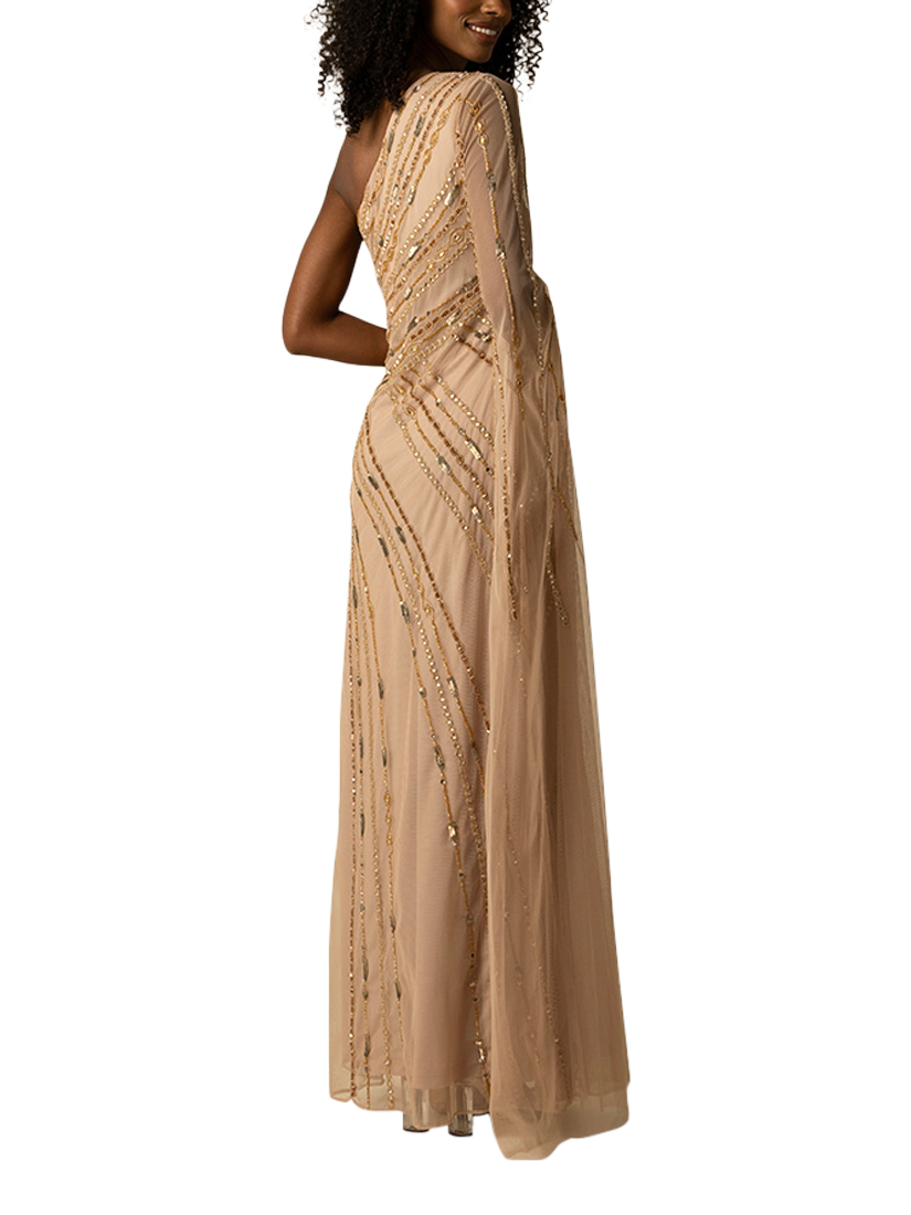 Product image 3 of 3, which shows Raishma Kalina Sequin One Shoulder Maxi Dress, Nude, 10