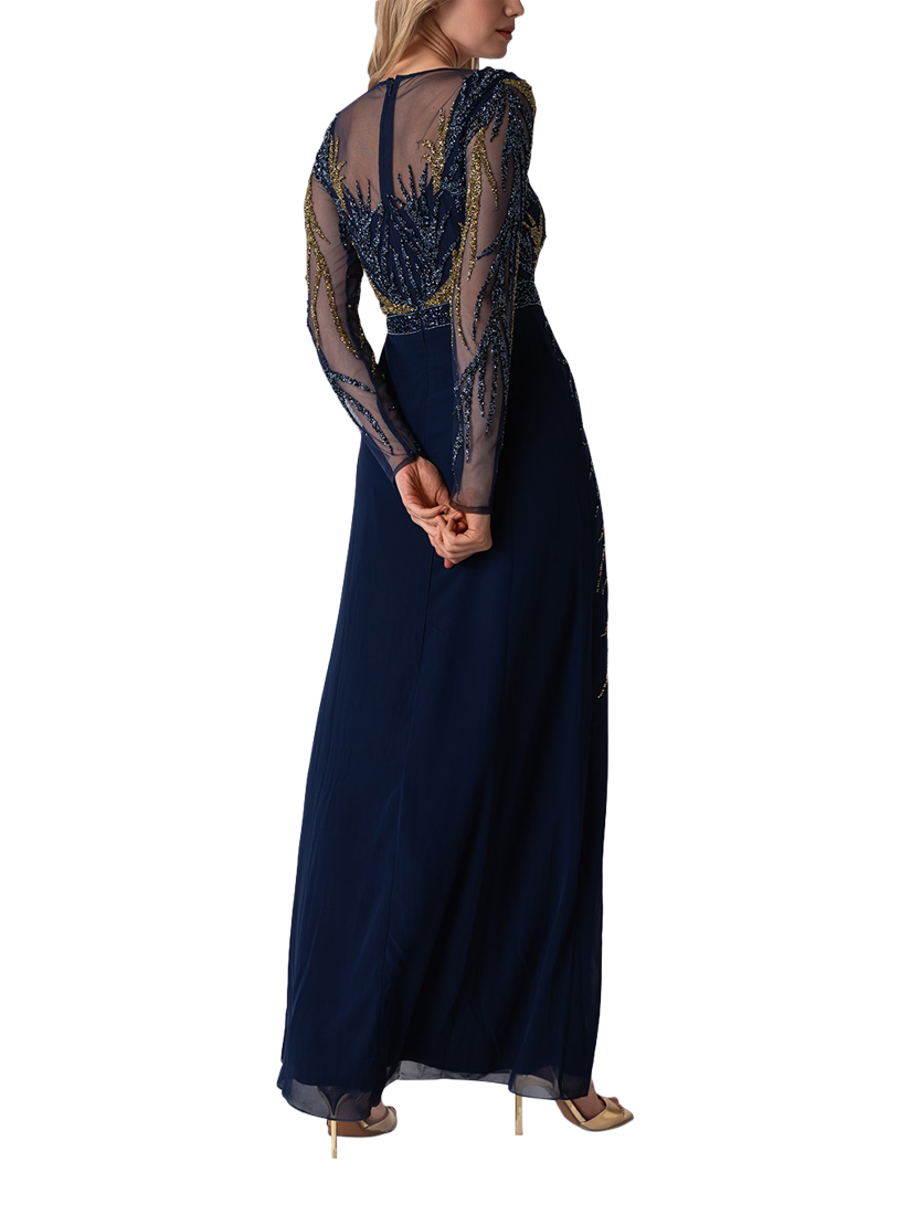 Product image 3 of 3, which shows Raishma Paige Sequin Embellished Maxi Dress, Navy/Gold, 14