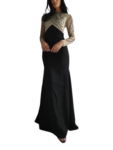 Raishma Rosalia Beaded Bodice Empire Line Maxi Gown, Black/Multi, Black/Multi