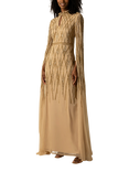 Raishma Shantel Sequin Geometric Sheer Floor Length Sleeve Maxi Gown, Beige