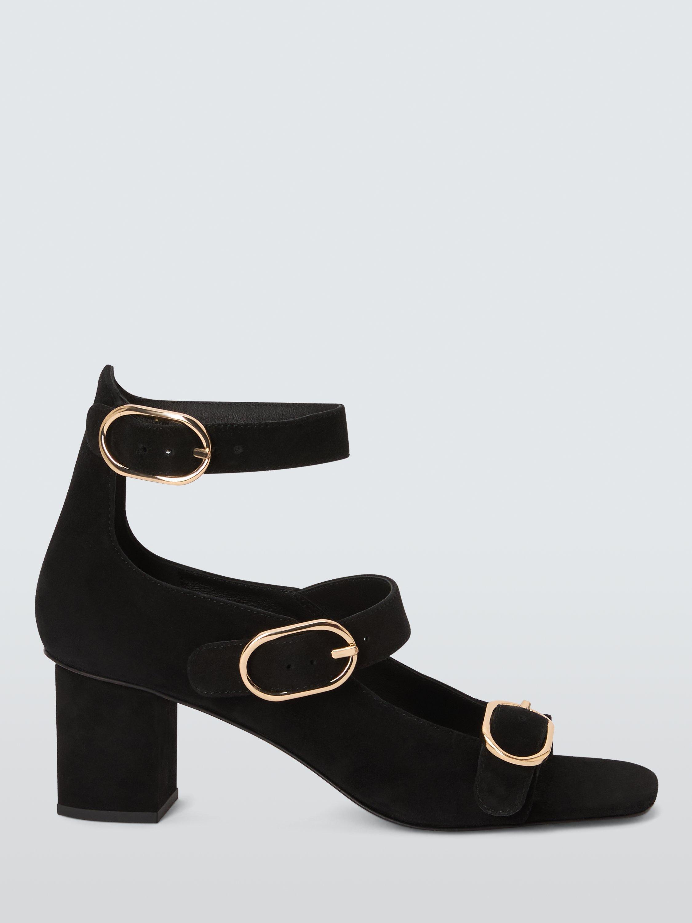 Product image 1 of 6, which shows John Lewis Jersey Suede Triple Strap Block Heel Sandals, Black, 3