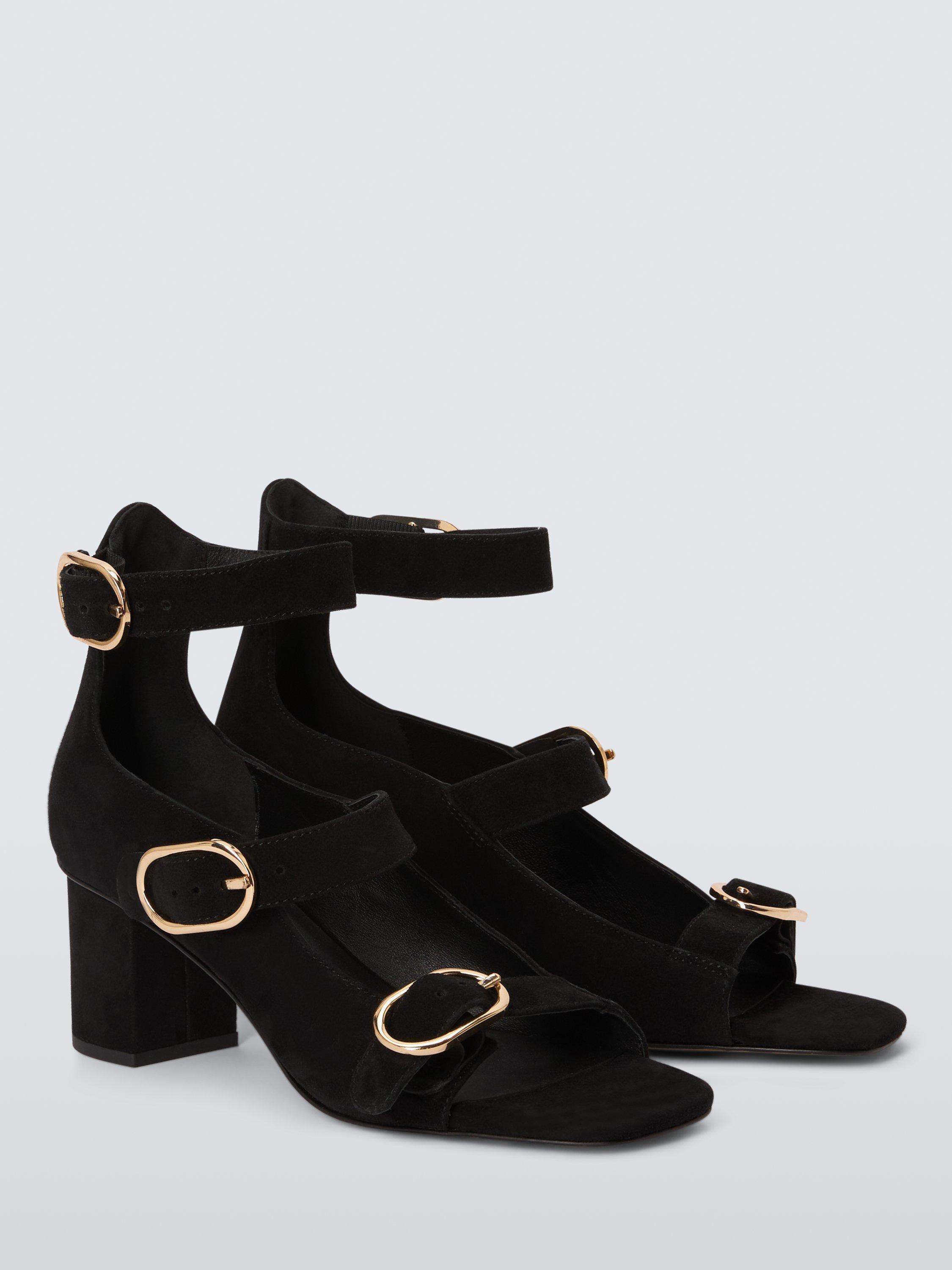 Product image 3 of 6, which shows John Lewis Jersey Suede Triple Strap Block Heel Sandals, Black, 3