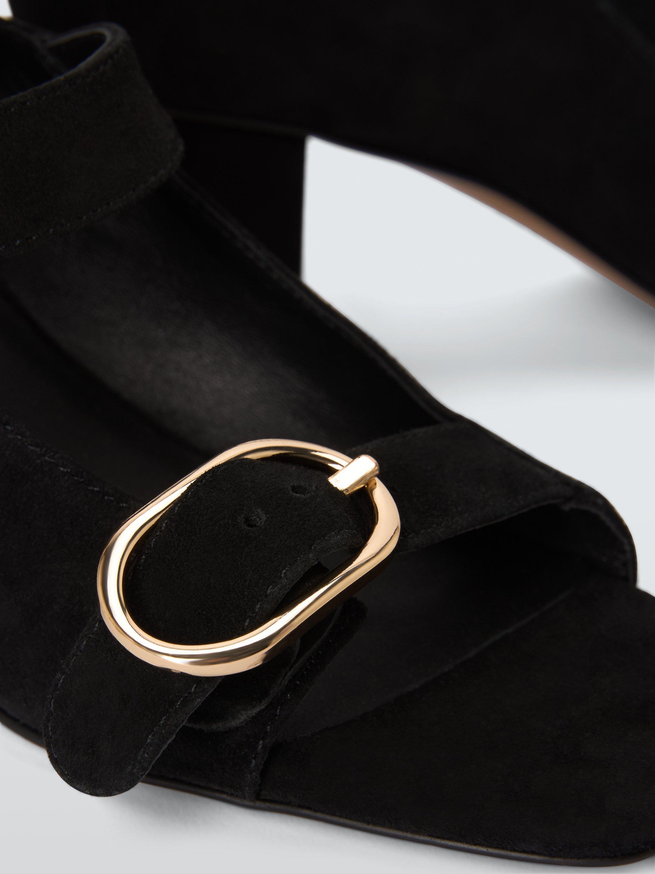 Product image 4 of 6, which shows John Lewis Jersey Suede Triple Strap Block Heel Sandals, Black, 3