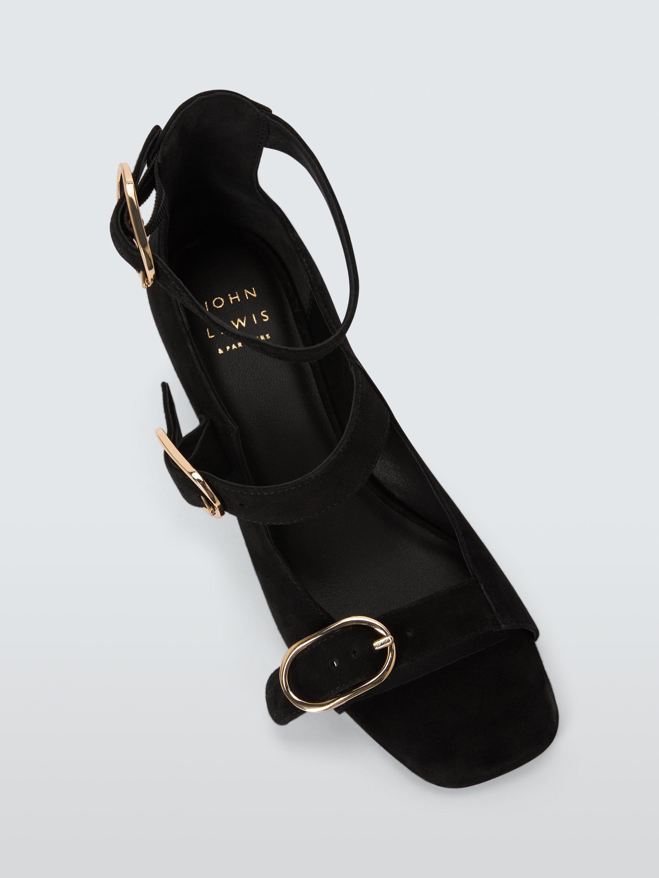 Product image 5 of 6, which shows John Lewis Jersey Suede Triple Strap Block Heel Sandals, Black, 3
