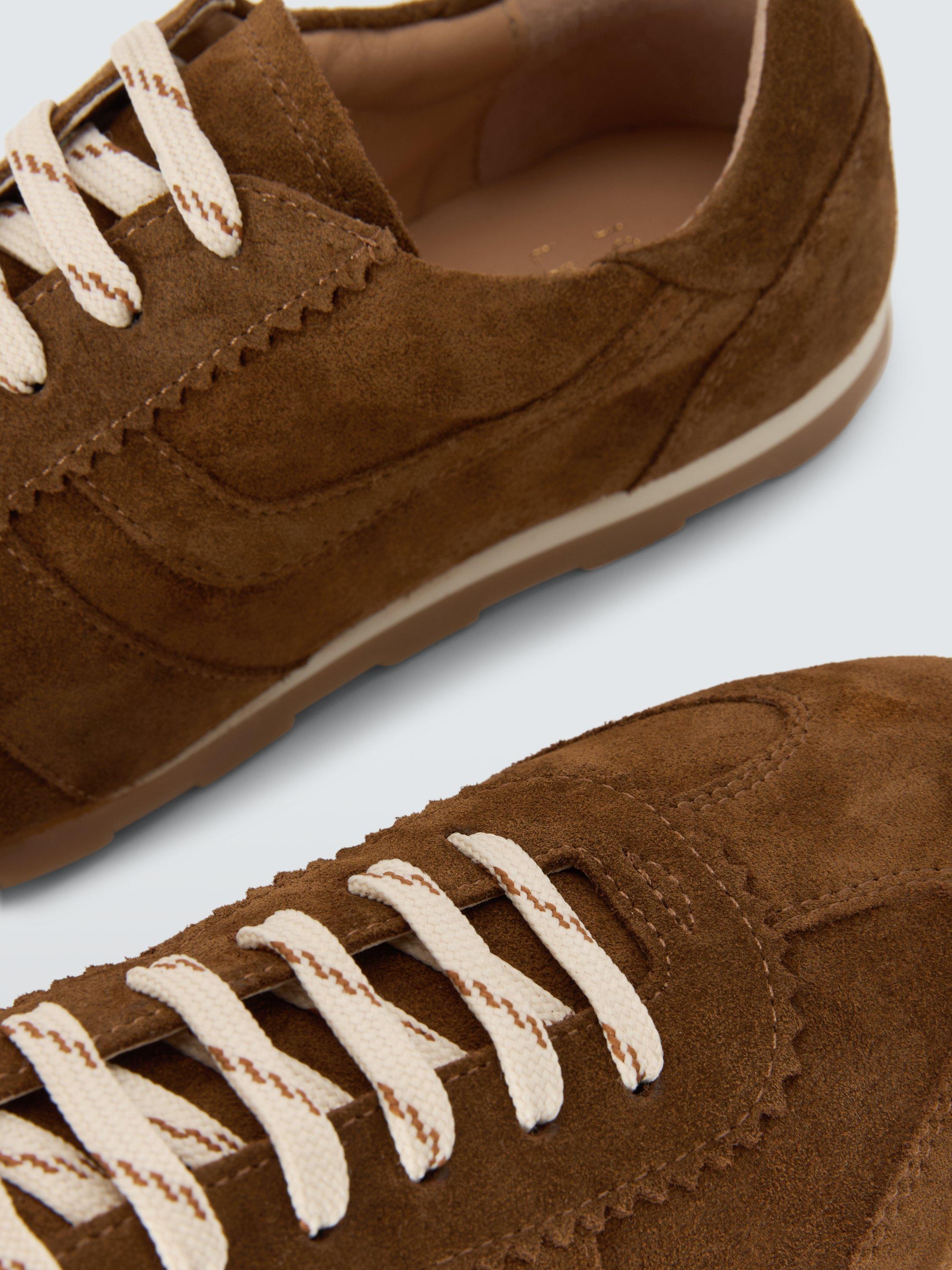 Product image 4 of 6, which shows John Lewis France Suede Sporty Runner Trainers, Tan, 3