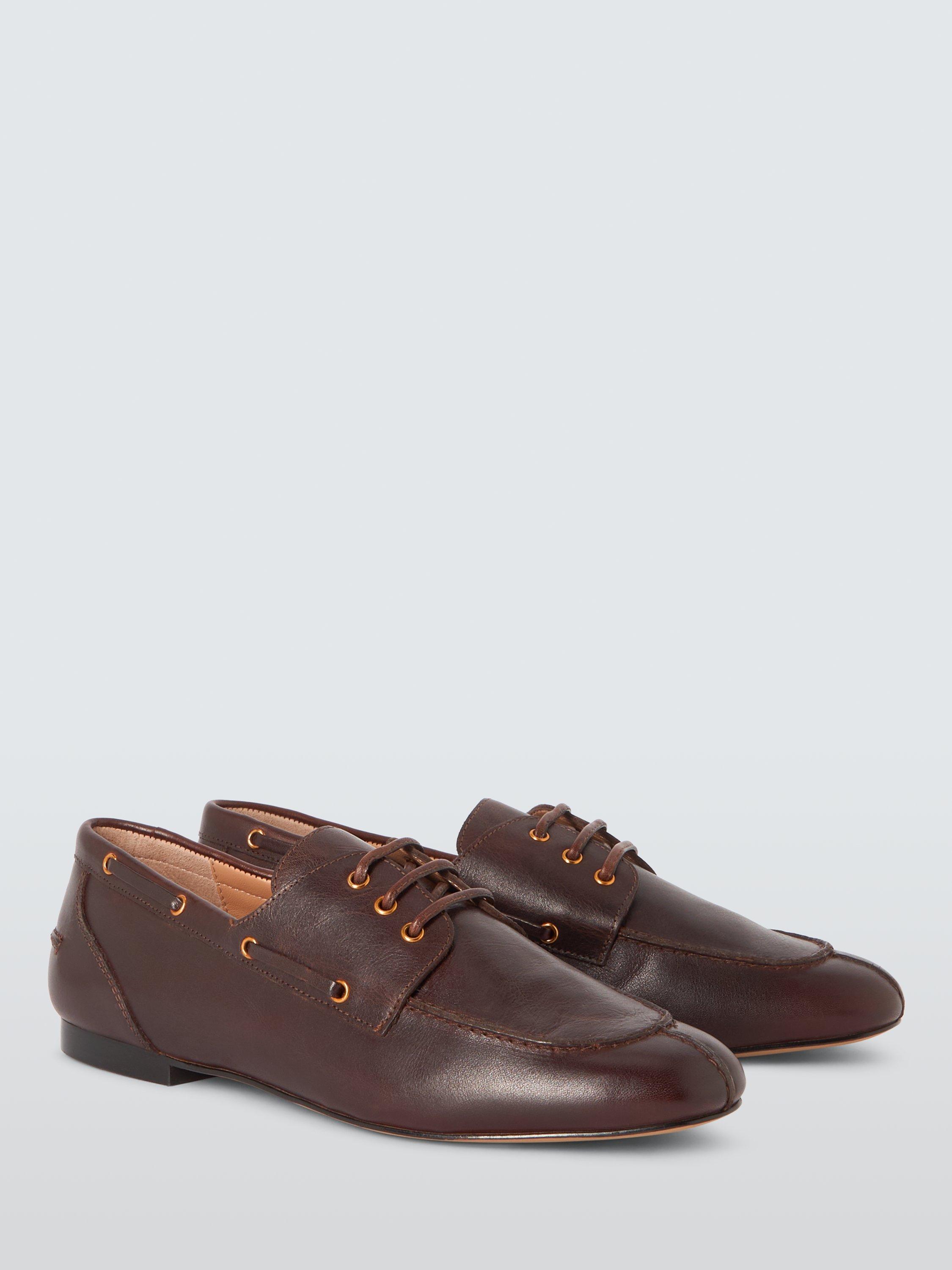 Product image 3 of 6, which shows John Lewis Greek Leather Soft Boat Shoe Loafers, Chocolate, 3