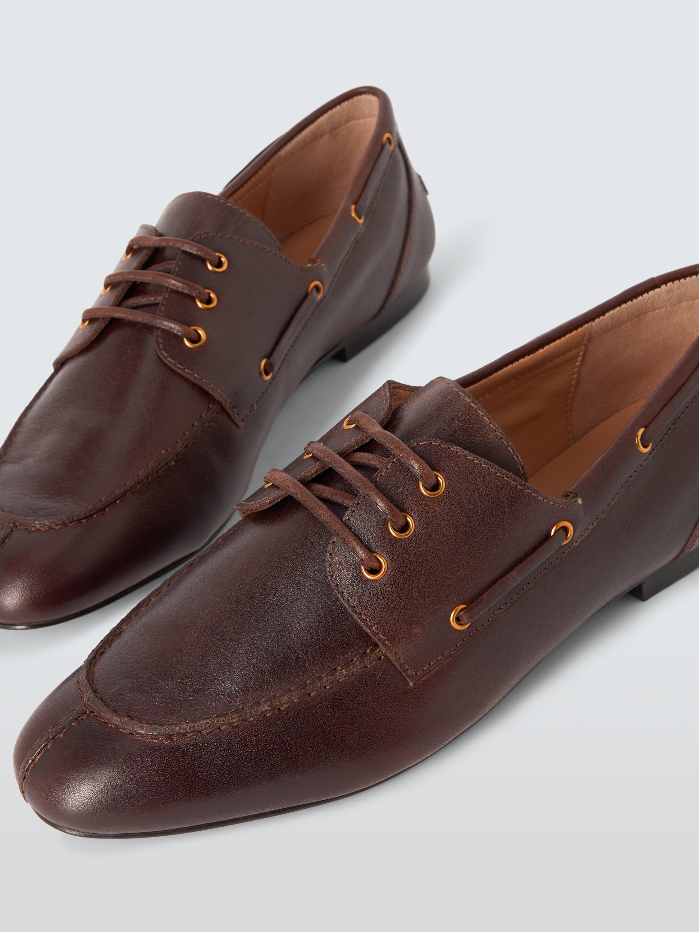 Product image 4 of 6, which shows John Lewis Greek Leather Soft Boat Shoe Loafers, Chocolate, 3