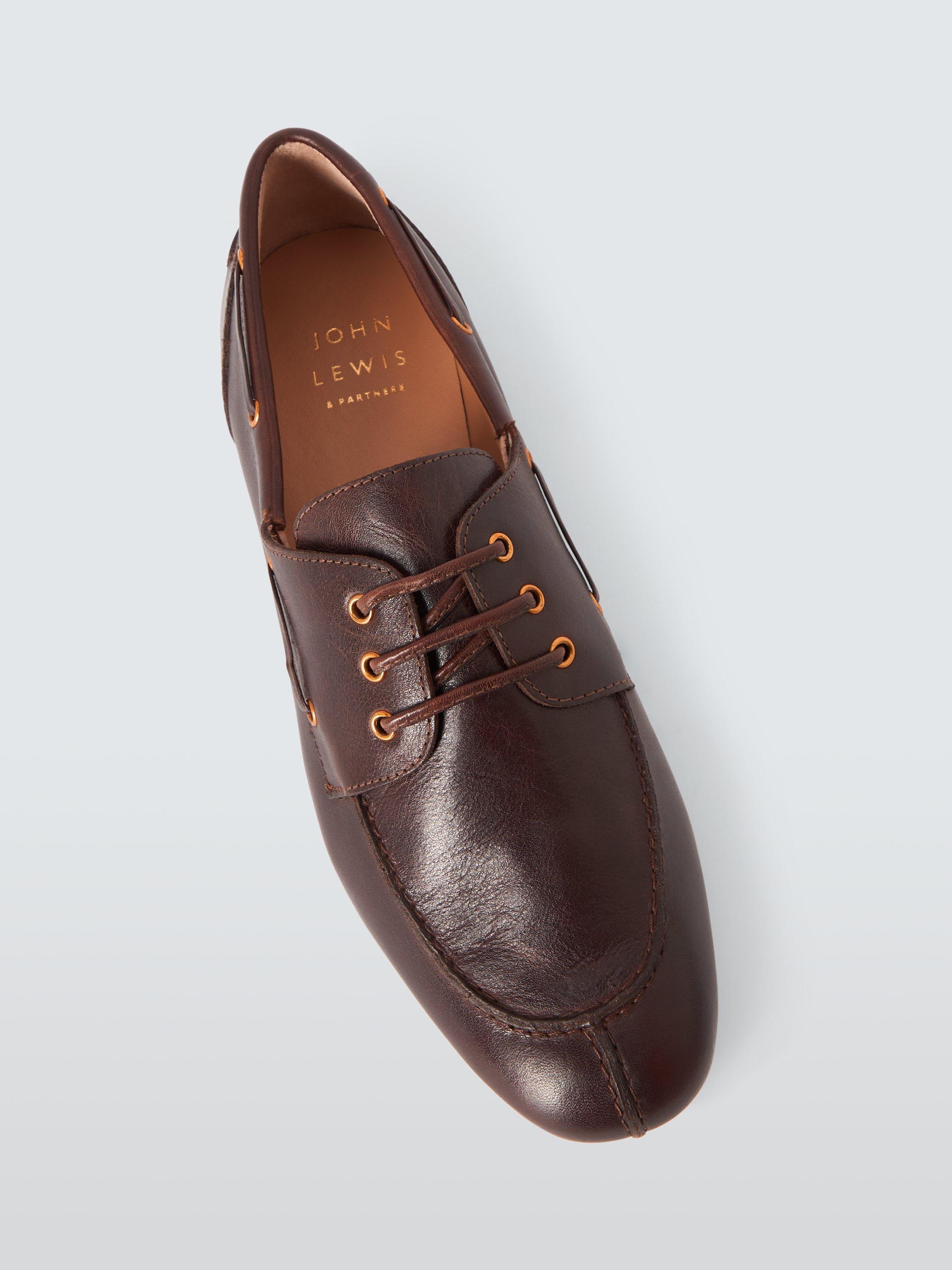 Product image 5 of 6, which shows John Lewis Greek Leather Soft Boat Shoe Loafers, Chocolate, 3