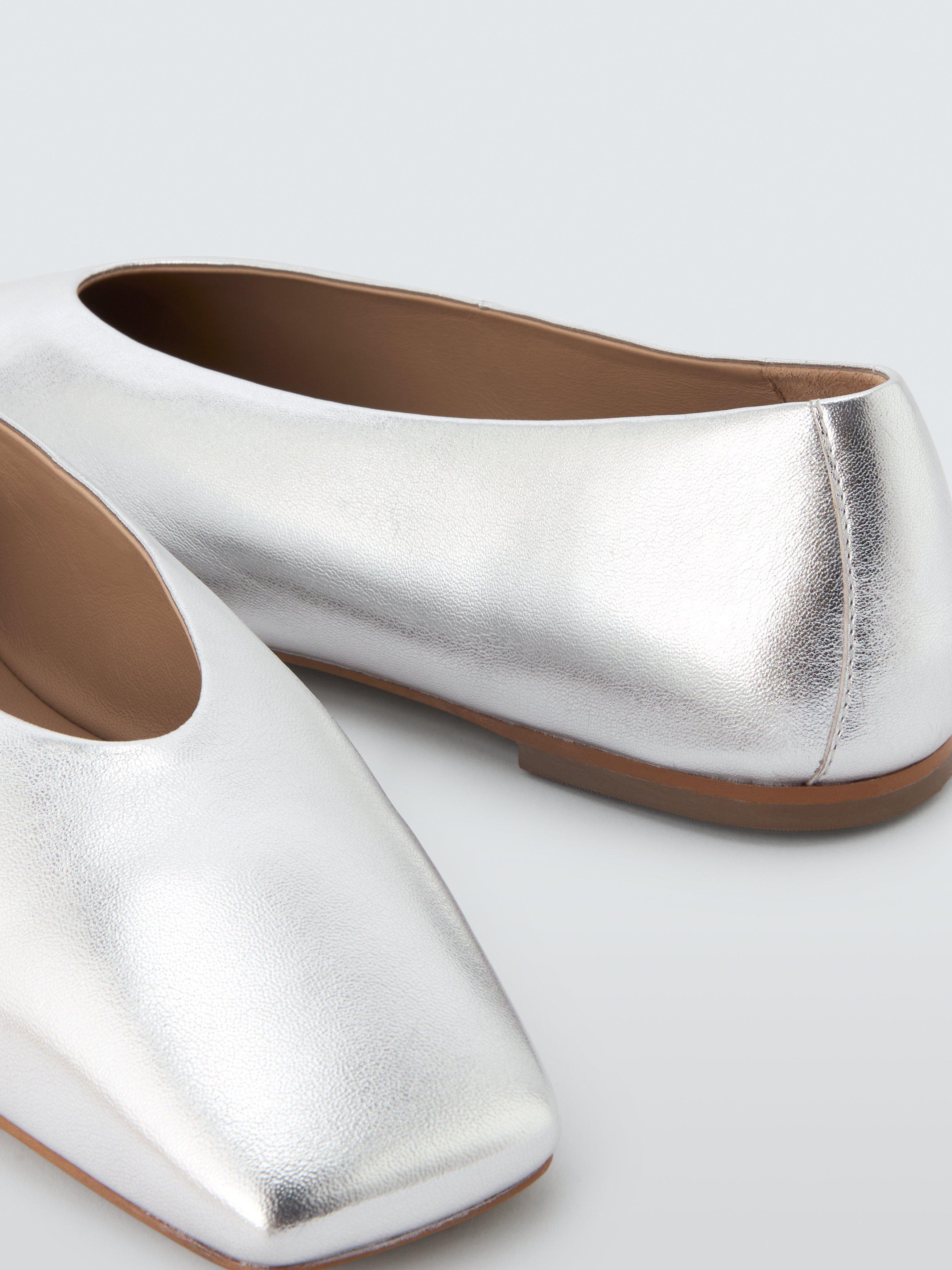 Product image 4 of 6, which shows John Lewis Antigua Leather Square Toe Ballerina Pumps, Silver, 5