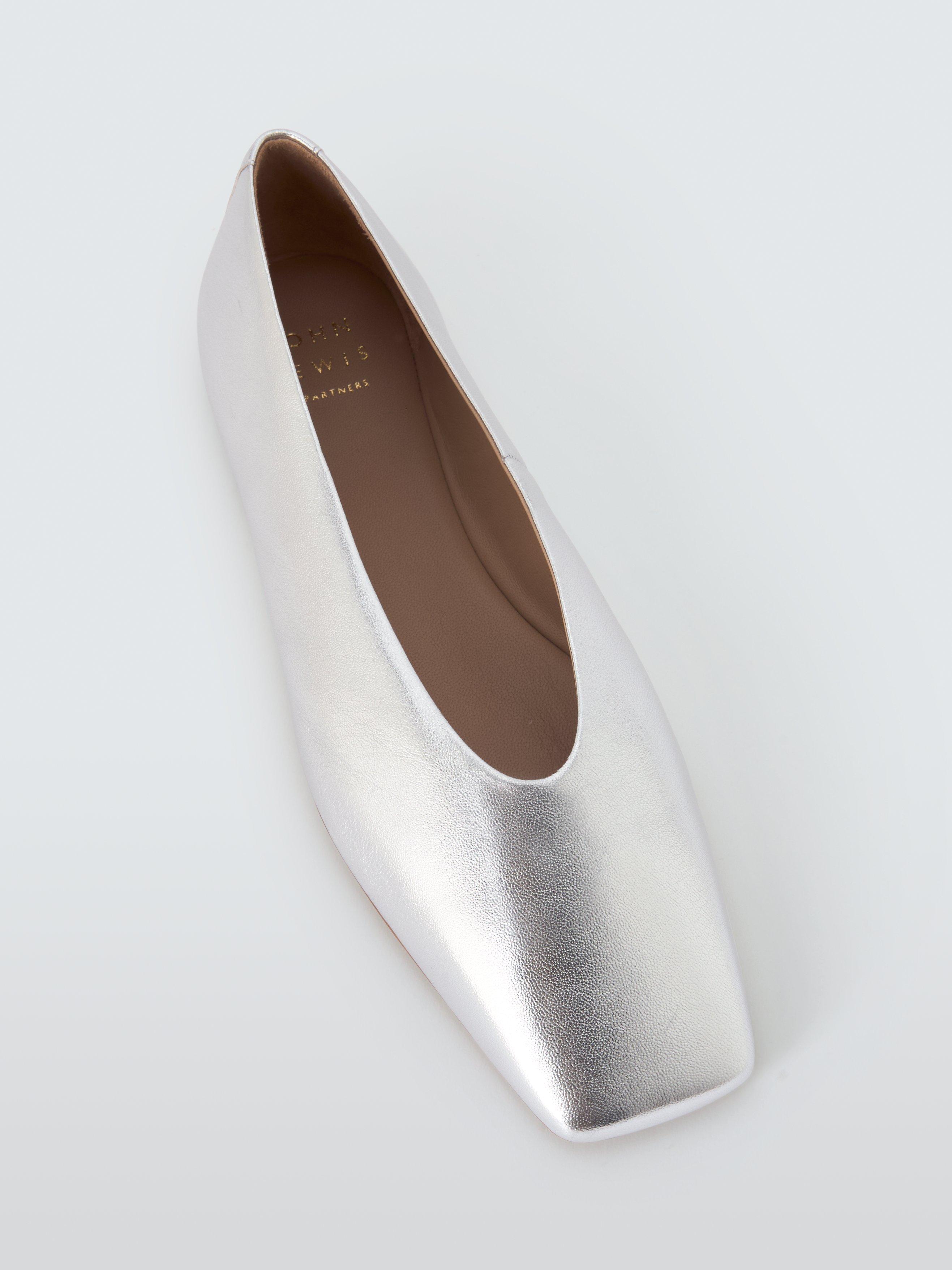 Product image 5 of 6, which shows John Lewis Antigua Leather Square Toe Ballerina Pumps, Silver, 5