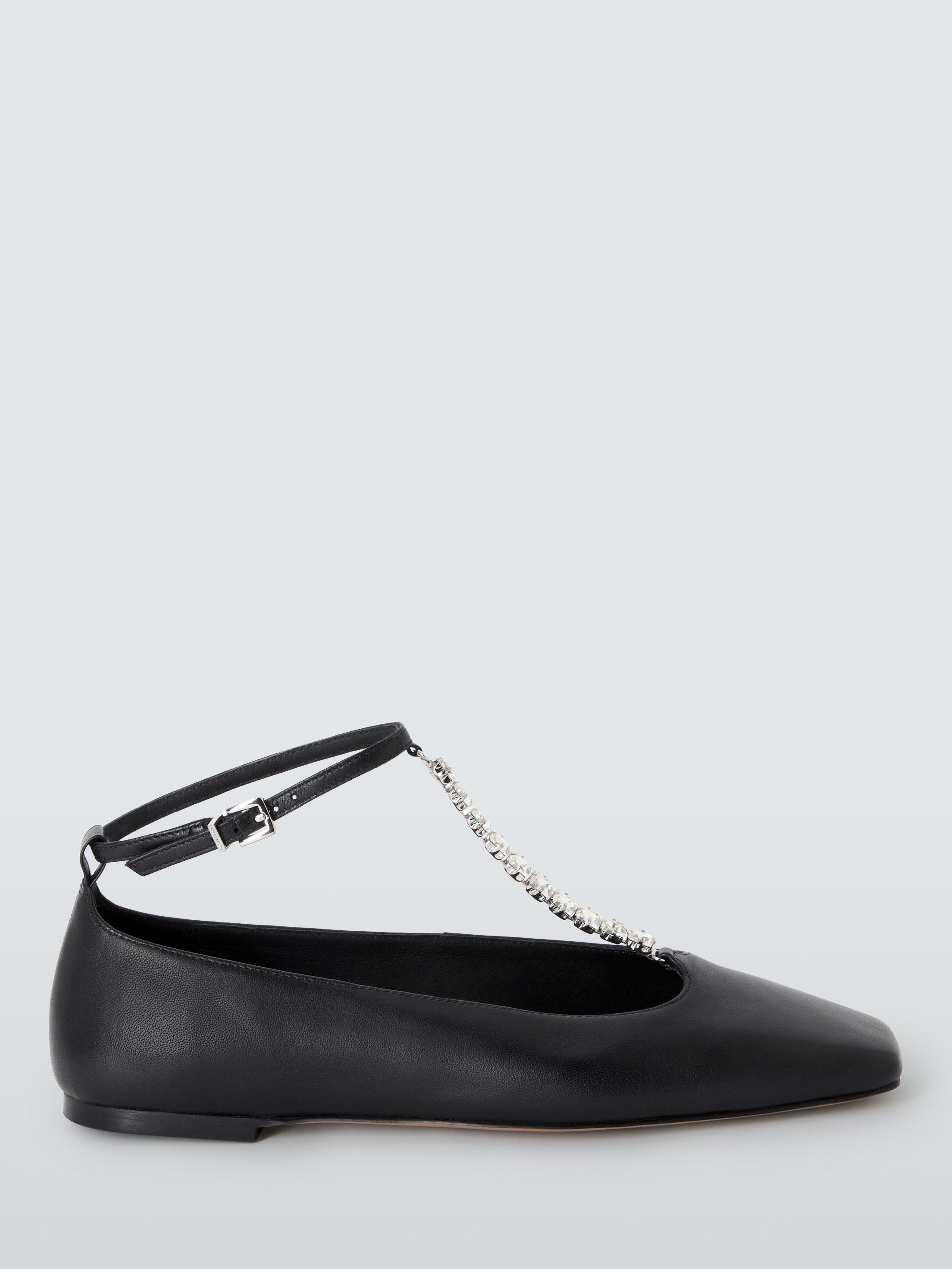 Product image 1 of 6, which shows John Lewis Aruba Leather Diamanmte T-Bar Square Toe Mary Janes, Black, 3