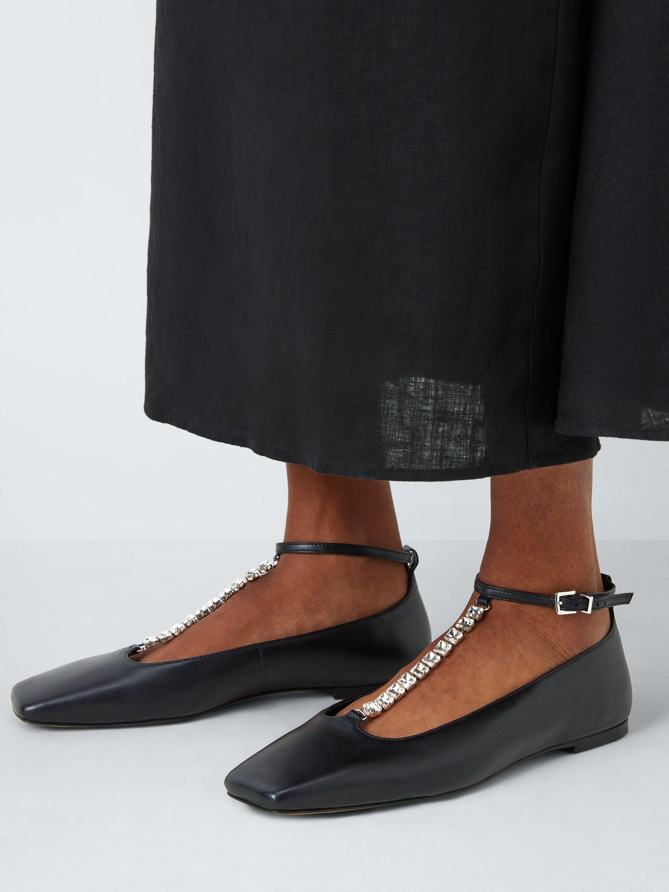 Product image 2 of 6, which shows John Lewis Aruba Leather Diamanmte T-Bar Square Toe Mary Janes, Black, 3