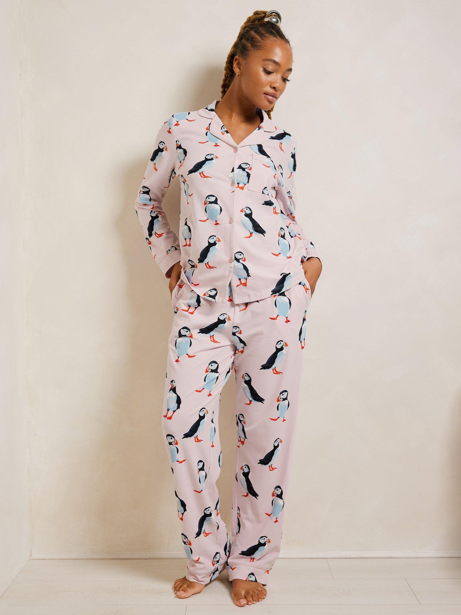 Chelsea Peers Puffin Organic Cotton Rich Long Pyjama Set, Pink