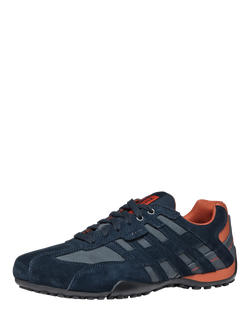 Geox Snake Suede Blend Low Cut Trainers, Navy/Multi - view 2, Navy/Multi