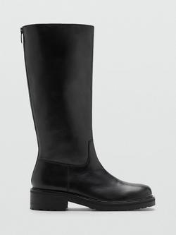 Mango Leather Calf Boots, Black, Black