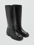 Mango Leather Calf Boots, Black