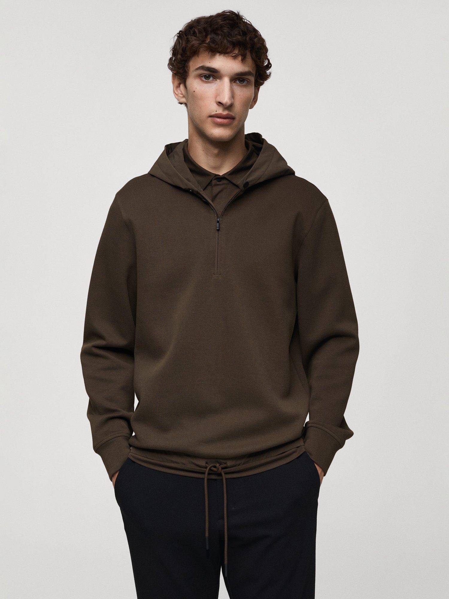 Mango Romoh Regular Fit Hooded Sweatshirt, Brown