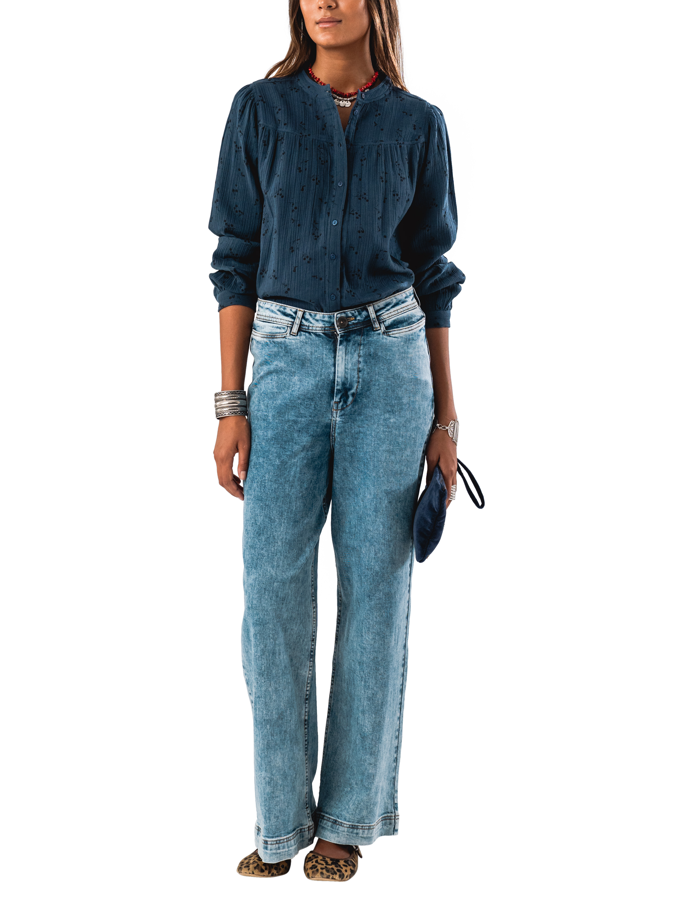 Lollys Laundry Nicky Floral Shirt, Dark Blue