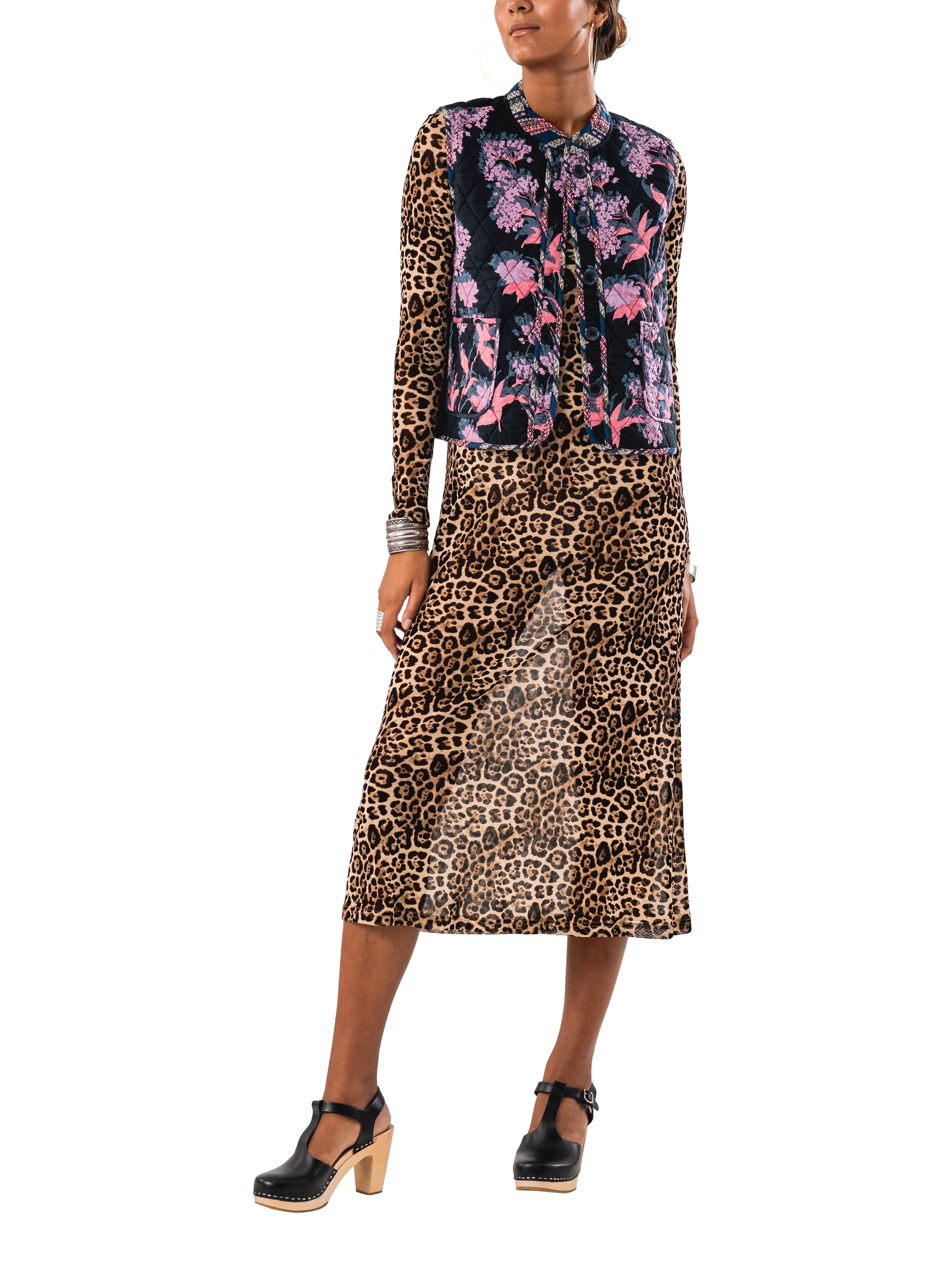Product image 1 of 5, which shows Lollys Laundry Cairo Floral Padded Gilet, Black/Multi, XS