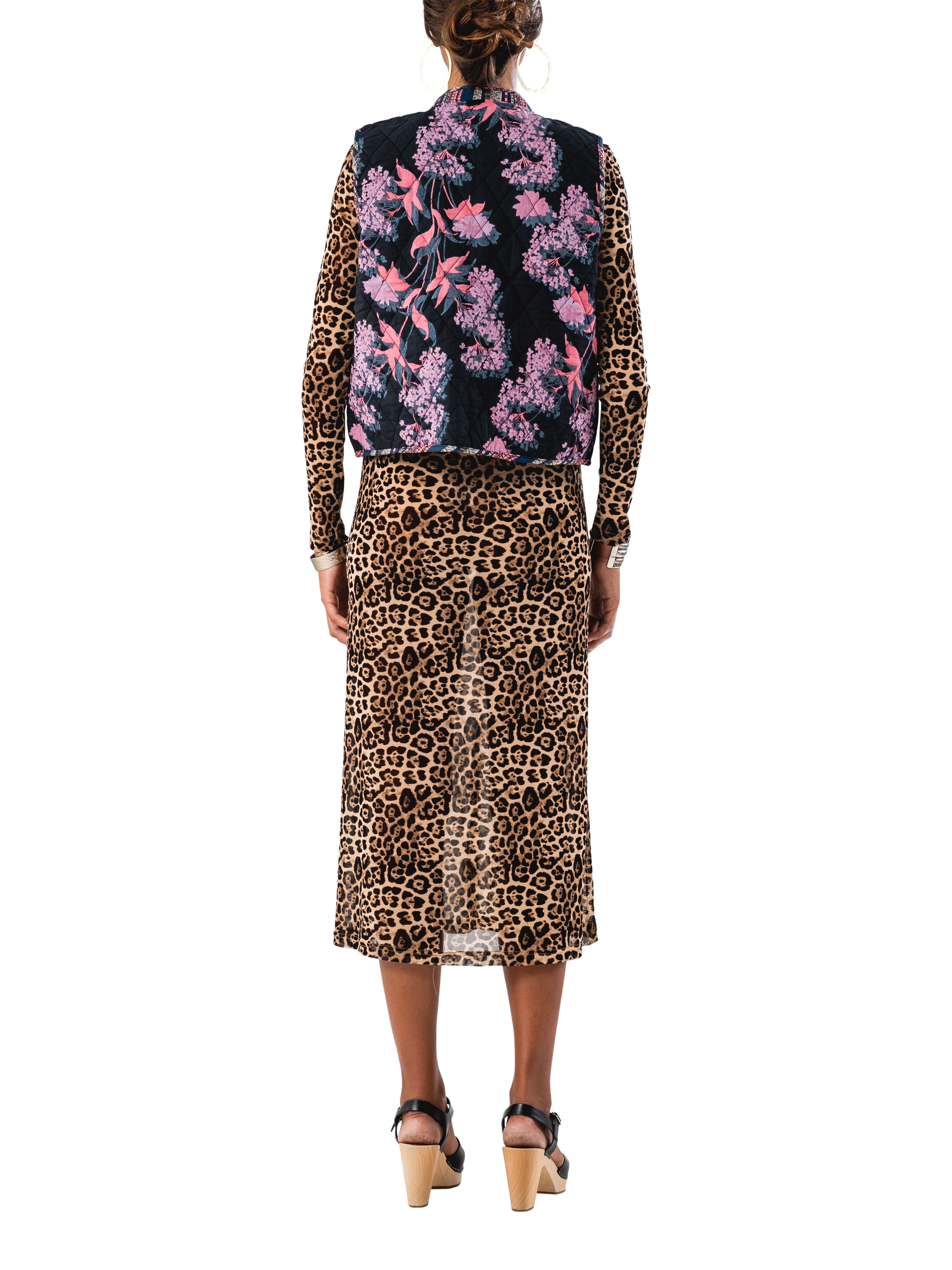 Product image 2 of 5, which shows Lollys Laundry Cairo Floral Padded Gilet, Black/Multi, XS
