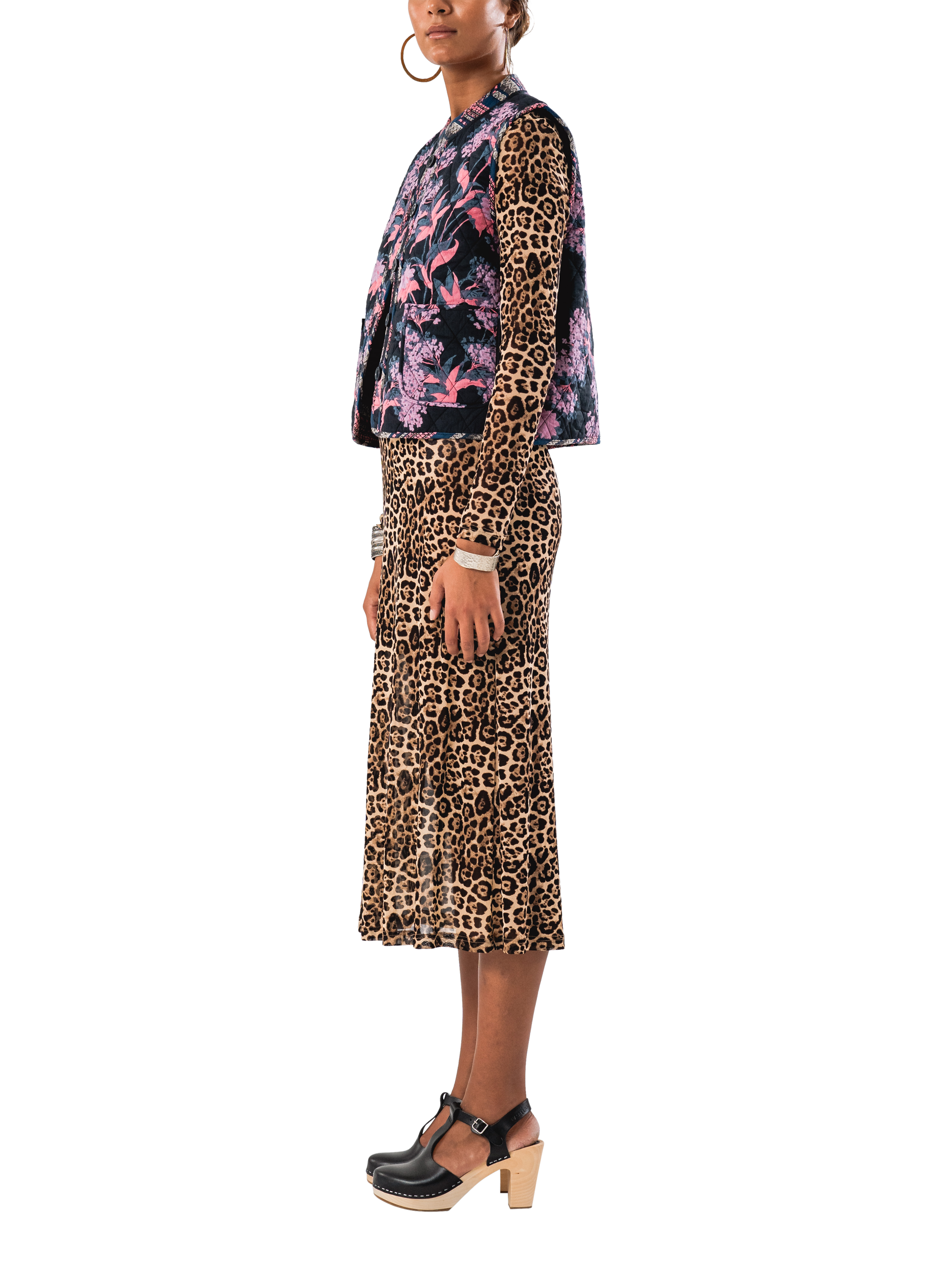 Product image 3 of 5, which shows Lollys Laundry Cairo Floral Padded Gilet, Black/Multi, XS