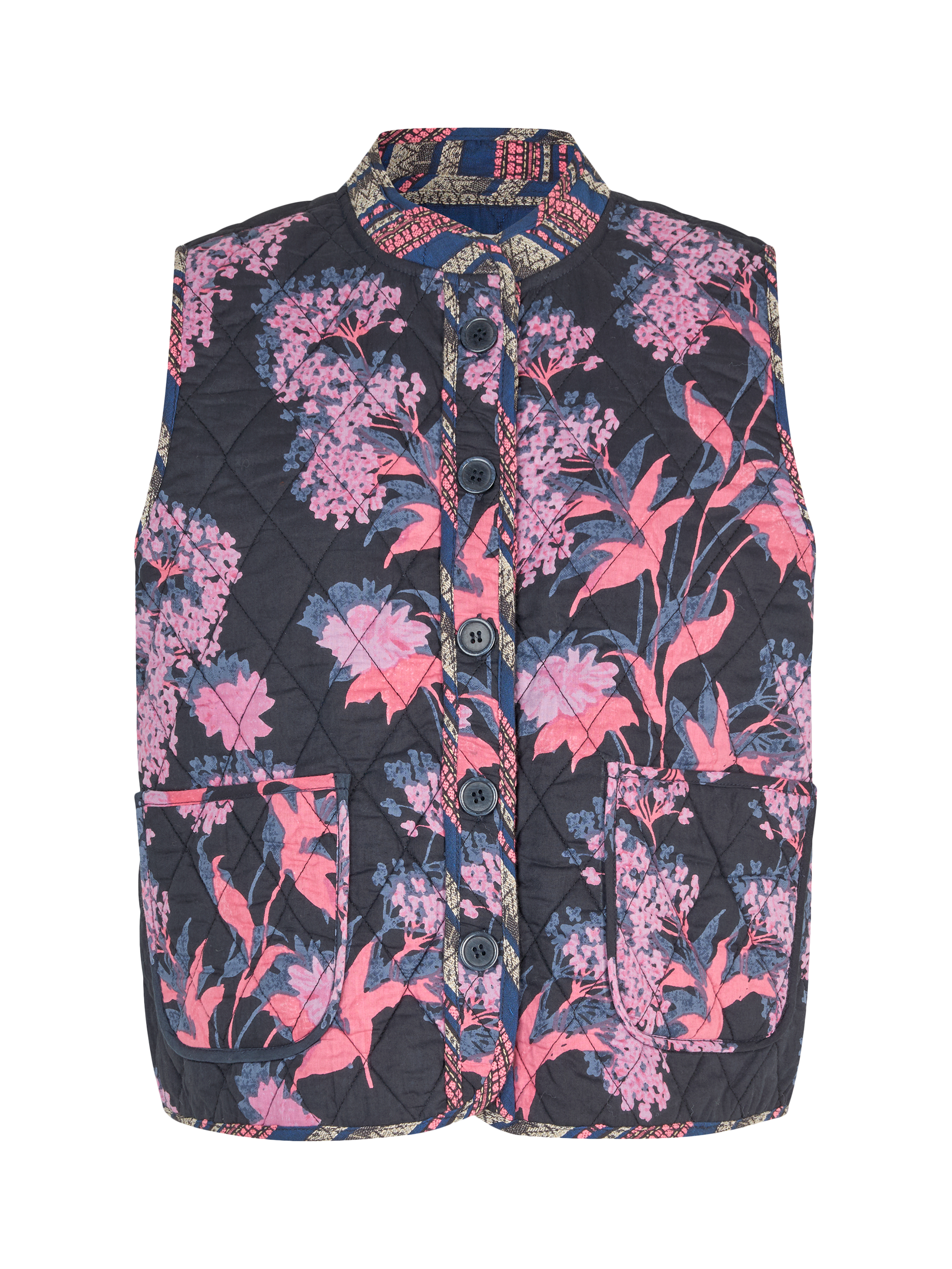 Product image 4 of 5, which shows Lollys Laundry Cairo Floral Padded Gilet, Black/Multi, XS