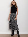 Mint Velvet Bow Print Ruffle Midi Skirt, Black