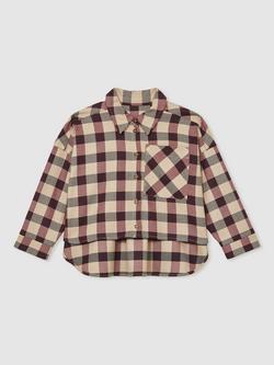 Reiss Kids' Elif Check Shirt, Burgundy/Multi - view 2, Burgundy/Multi