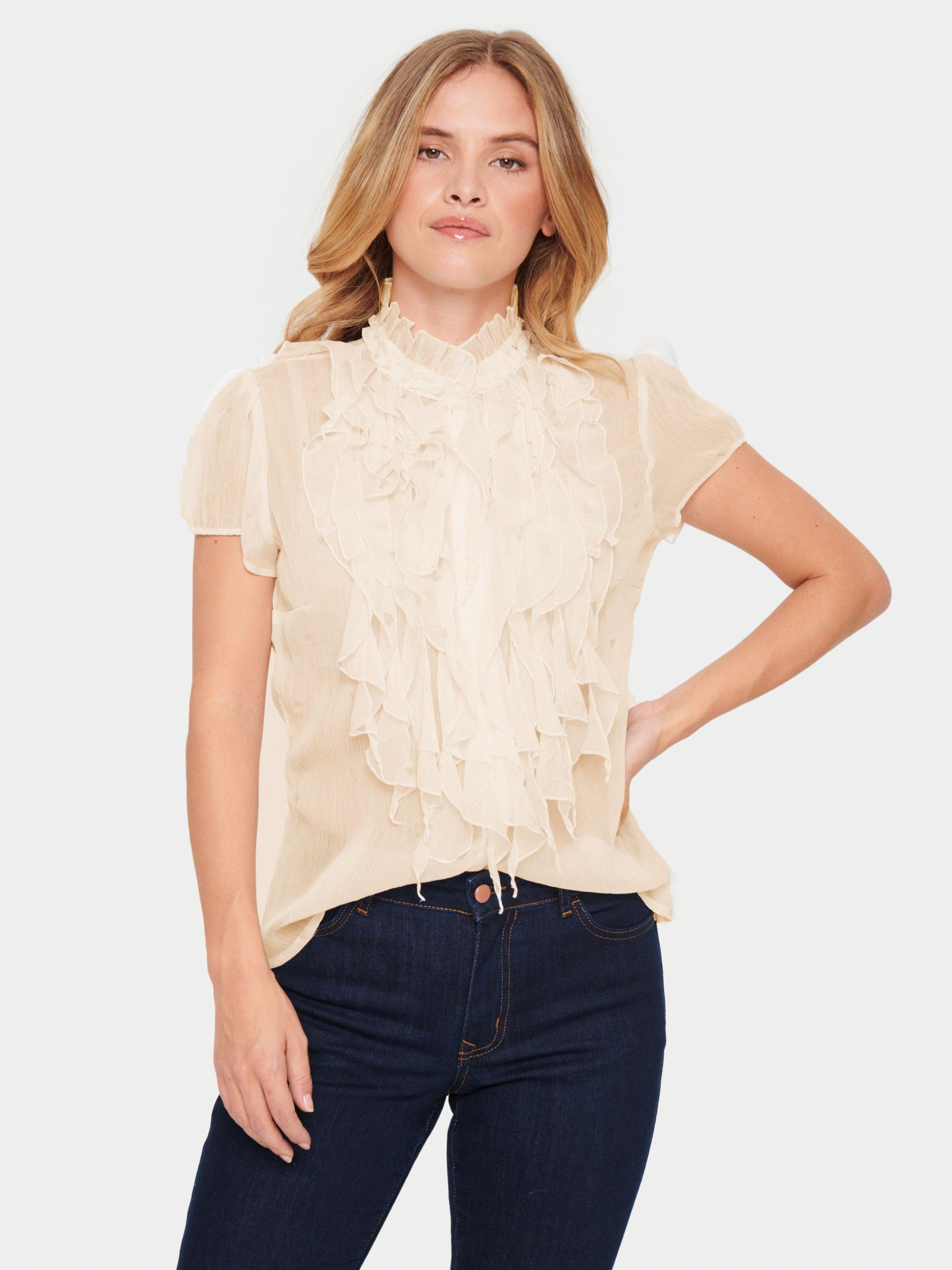 Saint Tropez Lilja Crinkle Ruffle Top, Creme